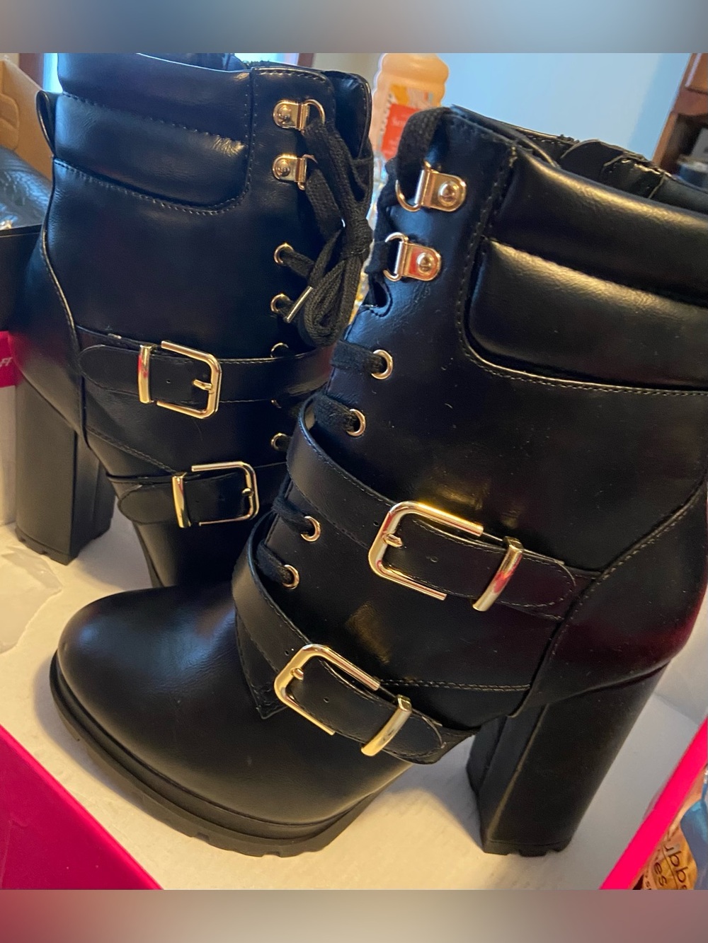 Shoe Dazzle Analisa Black High-Heel Buckle Ankle Boots - Women's Fashion Booties
